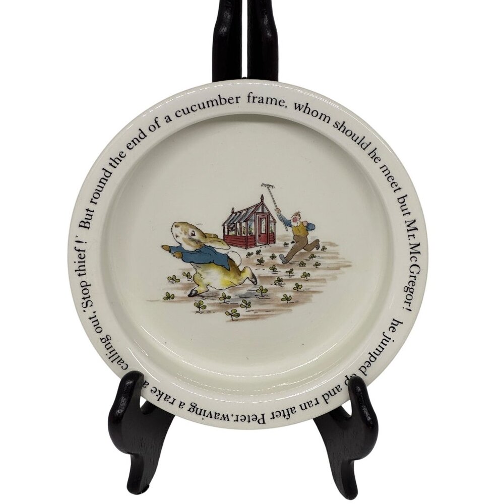 Vintage Wedgwood Peter Rabbit Mr. McGregor Porridge Bowl Nursery Plate 6.5x1.25‎